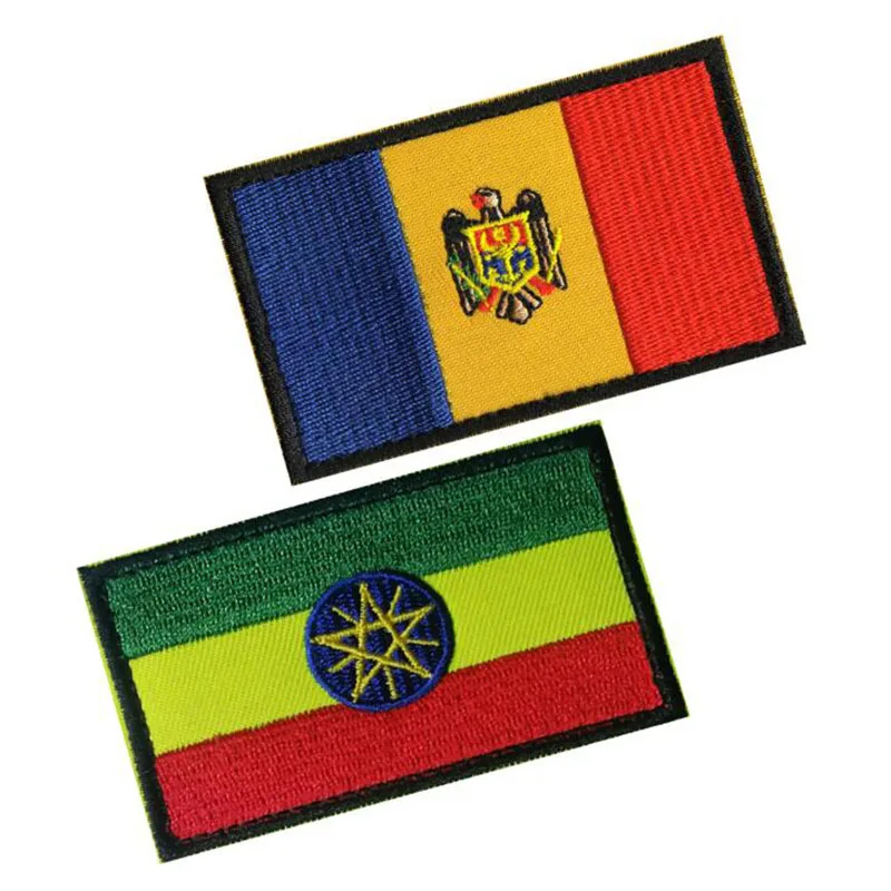##BUY 3D Embroidery Patch Patch Europe Africa Ethiopia Moldova Cloth Armband Badge Denim Jacket Backpack Hat Accessories Icon 8*5cm