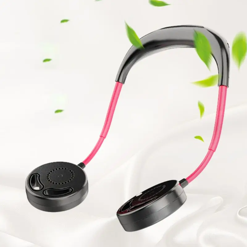 

Handsfree neckband hanging USB leafless rechargeable hanging neck double fan