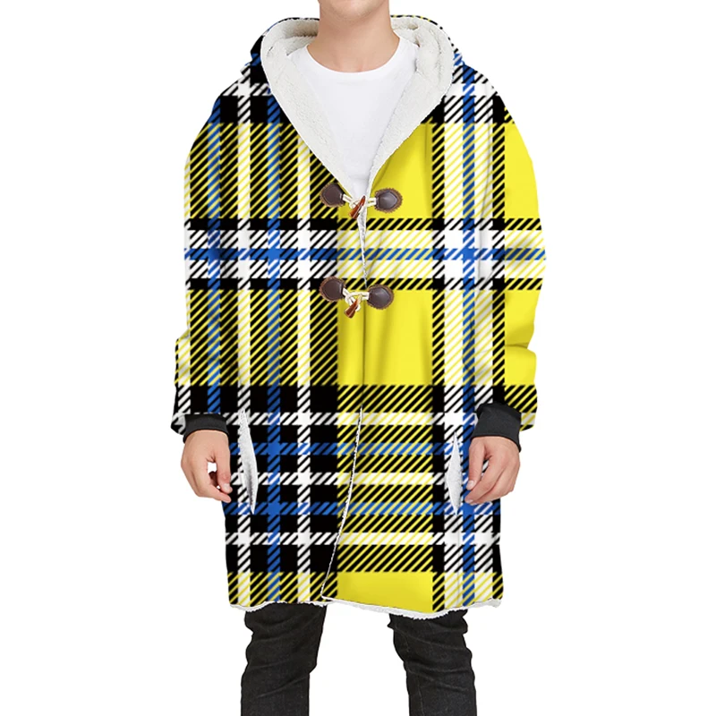 YOUTHUP New Winter Mens Long Velvet Hoodies 3D Different Plaid Printing Hooded Pullovers Thick Hoodies Streetwear - Цвет: SCA93D-JRMY-066
