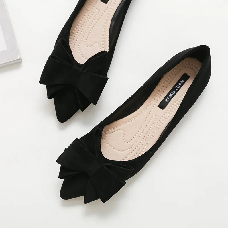Large Size Spring Bow Flats Shoes Woman Butterfly-Knot Ballets OL Office Shoes Pointed Toe Shallow Slip On Foldable Ballerina women shoes women flats