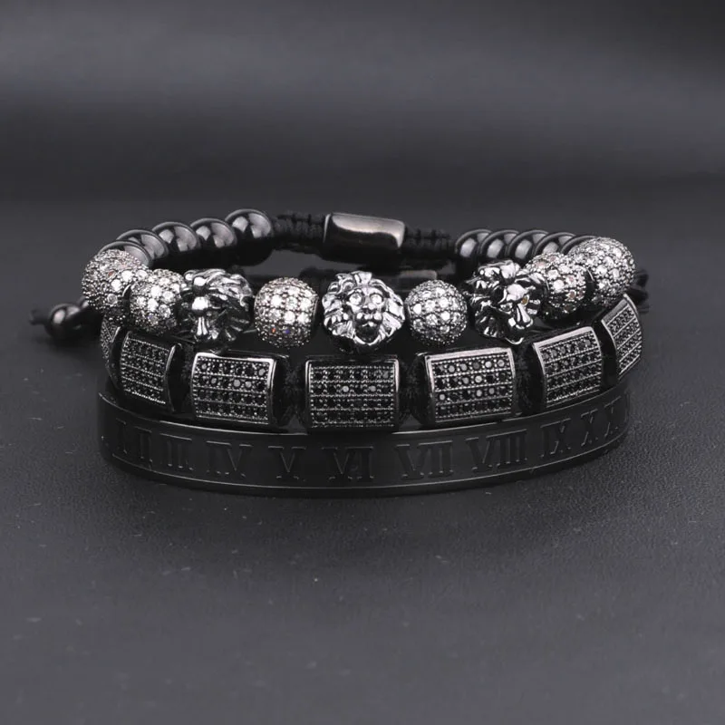New Design Men Jewelry Luxury Bracelet CZ Pave Ball Rectangle Braided Stainless Steel Bangle Adjustable Bracelet Men - Image 3