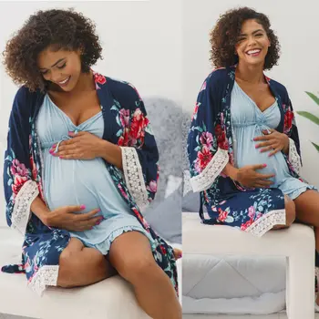 

Pregnant Women Dress Floral Print Dresses Robe Sleepwear Maternity Nursing Pajamas Breastfeeding Dress Ladies Dresses