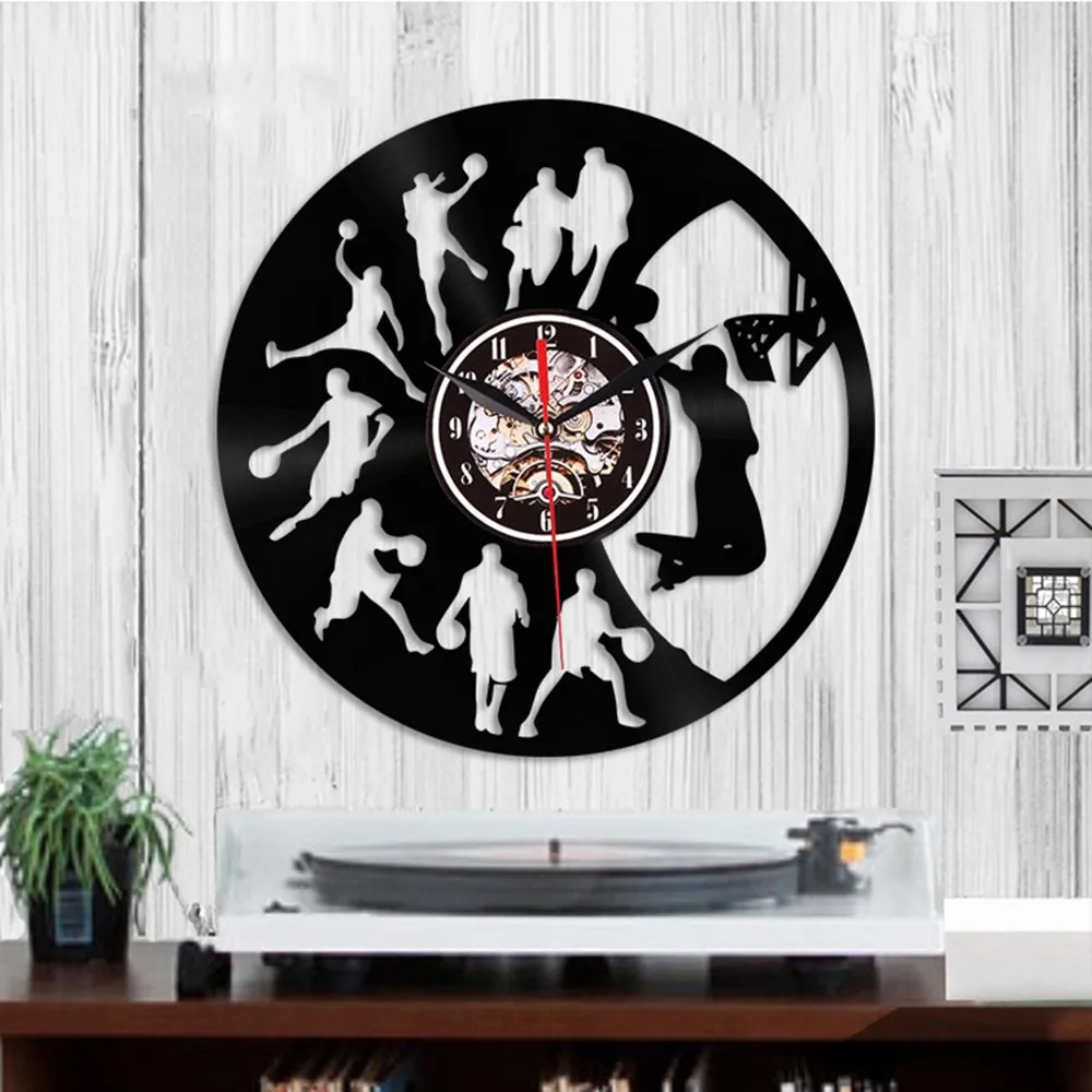 

Vinyl Record 3D Wall Clock Creative LED Light Remote 3D Retro Wall Clock Personalized Art Watch Basketball Home Decoration