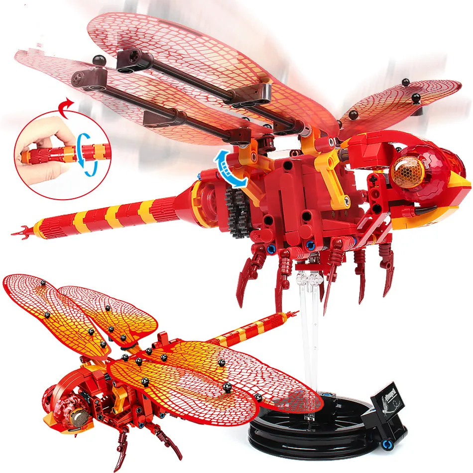 

330Pcs Simulated insect DIY Red Dragonfly Building Blocks Compatible Legoingly Technic Bricks kids Educational Toys for Children