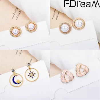 

Korean Style Fashion Jewelry Ear Studs Round Triangle Geometric Irregular Natural Imitation Pearl Earrings for Women Girl
