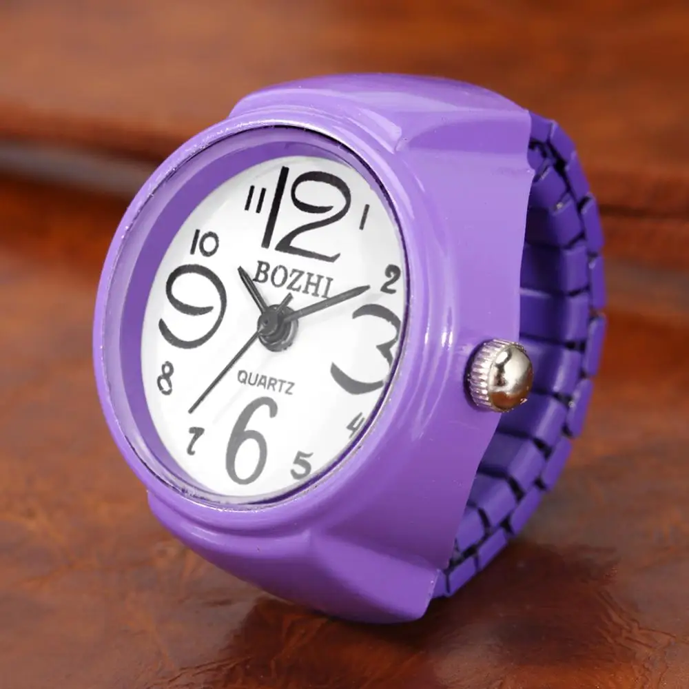 Vibrant Candy Color Big Numbers Mini Finger Ring Watch Elastic Band Quartz Watch Finger Ring Watches Steel Round Elastic Watch 