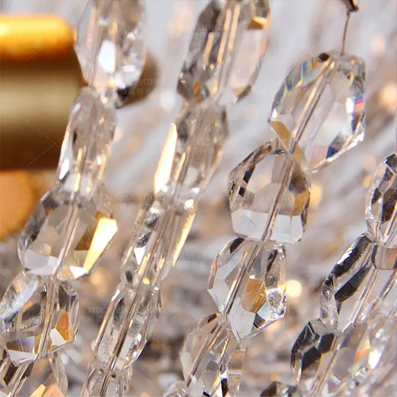 Золотой и хрустальный светильник люстра из пеньковой веревки подвесной кухонный