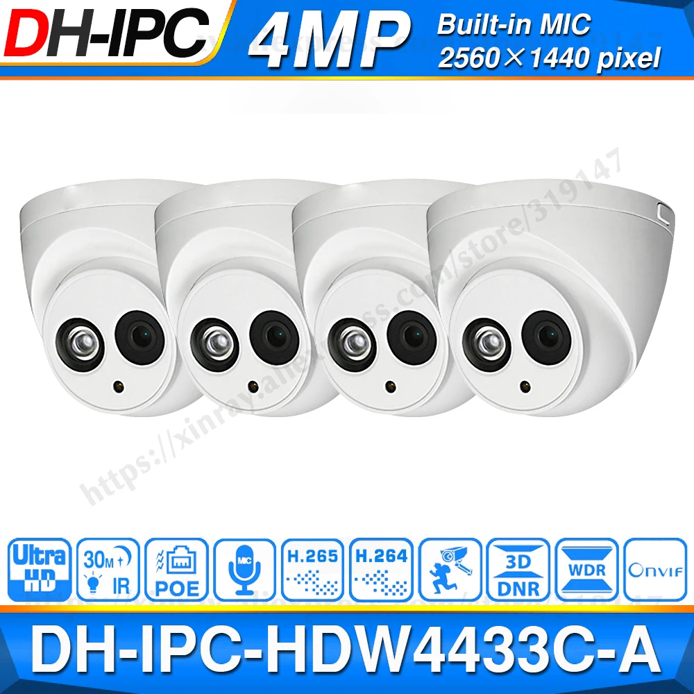 US $195.05 Wholesale Dahua IpcHdw4433cA 4pcs Poe Network Mini Dome Camera With BuiltIn Micro 4mp Cctv Camera 4pcsLot For Cctv System