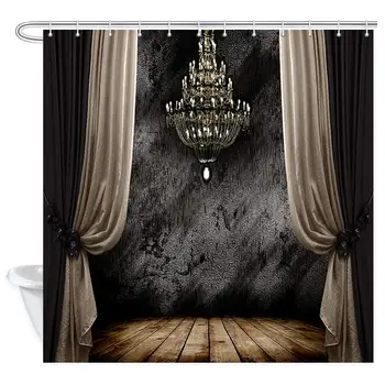 

Rustic Shower Curtains for Bathroom, Medieval Retro Stage Styling with Rustic Wooden Plank and Candlestick, Fotografia Room