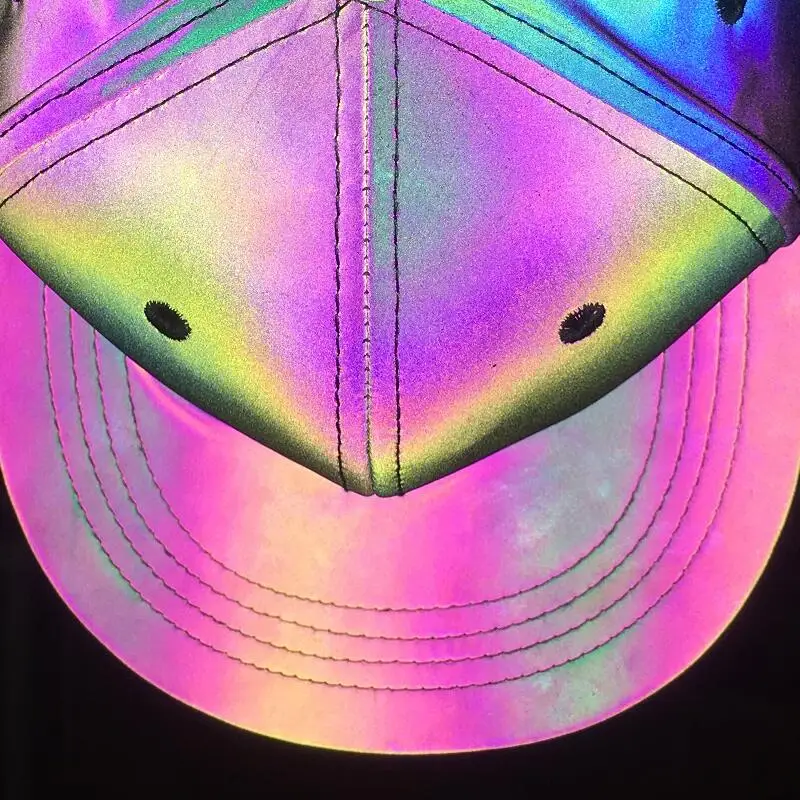 Прямая хип-хоп Спорт цветной, отражающий Бейсболки Модные мужские светящийся в темноте шляпа бейсбол Радуга-цветные светоотражающие кепки