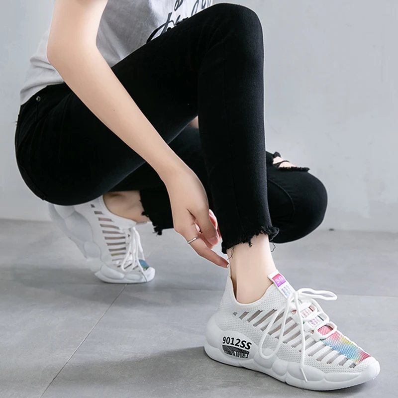 Женские дышащие кроссовки на платформе; цвет розовый, черный, белый ...