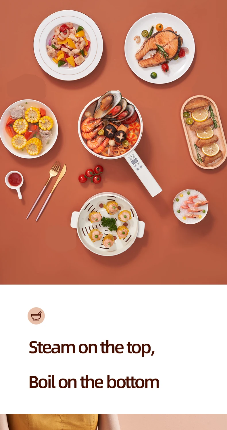 Description Picture 6 of item1.6L Electric Cooking Pot Multicooker Hotpot Rice Cooker Ceramic Liner Smart Electric Skillet Fried Pan Food Steamer 700W