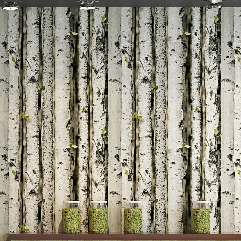 

Nordic Features Silver Birch Forest PVC Wallpaper Retro Model Trees Wood Grain Living Room Television Background Wall Wallpaper