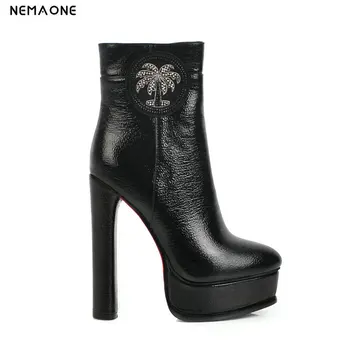 

NEMAONE 14cm High Heels platform shoes woman ankle boots spring autumn Women boots party wedding shoes large Size 34-43