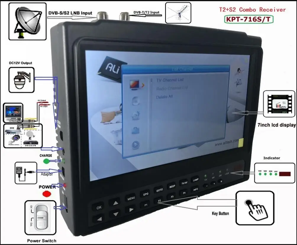 [Натуральная кожа] KPT-716TS DVB-S2 DVB-T2 satllite Finder метр сигнала спутникового ТВ приемник MPEG-4 модулятор лучше KPT-255H KPT-356H