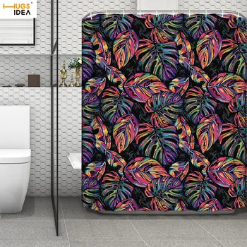

HUGSIDEA Tropical Flower Palm Leaves Printing Shower Curain Bathroom Decroation Screen