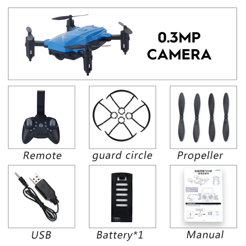 Складной Дрон Профессиональный RC самолет Квадрокоптер мини-Дрон с камерой детские игрушки RC Вертолет подарок складной Дрон HD дроны - Цвет: Blue 0.3MP Camera