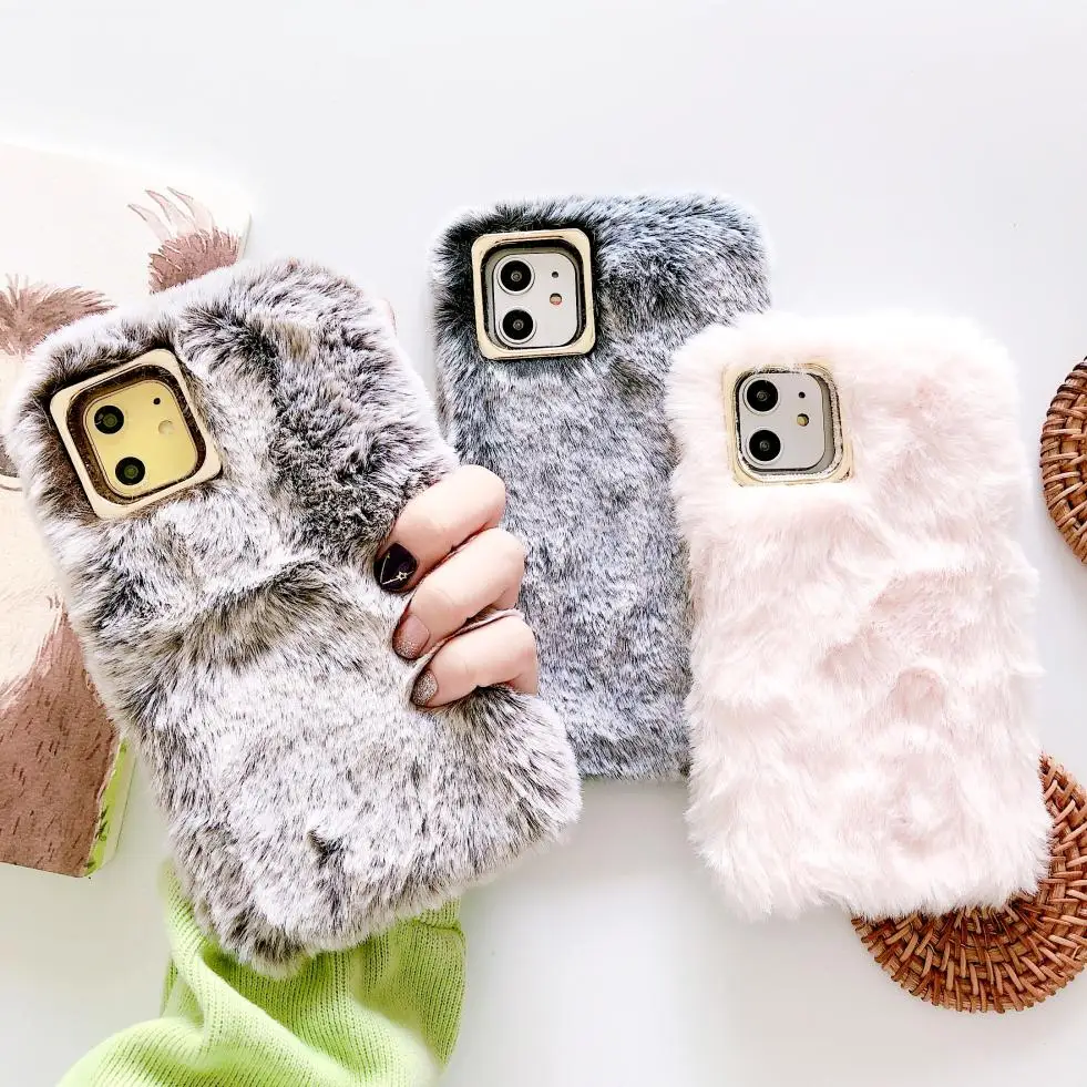 

For Apple iPhone 11 Pro XS Max XR X 8 7 6 6S Plus Luxury Handmade Comfort Hand Feel Plush Phone Case Solid Cover Winter Autumn