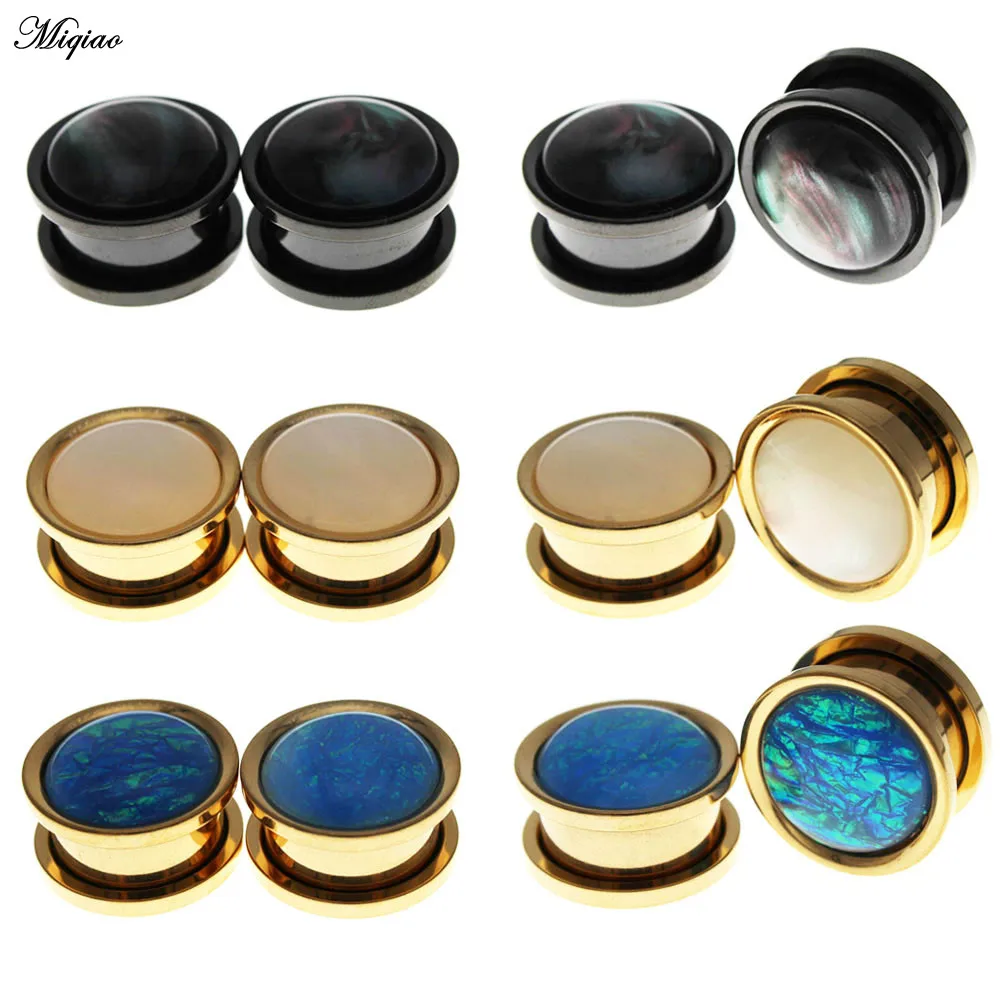 

Miqiao 2pcs Stainless Steel Opal Earrings Ear Plug Expander Gauges Tunnel Oreja Studs Stretchers Saddle Fashion Piercing 6-25mm