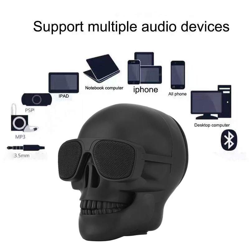 Skull Speaker Wireless Bluetooth-compatible Portable Mini Stereo Sound Enhanced Bass Speaker 5W Music Player Skull Shape