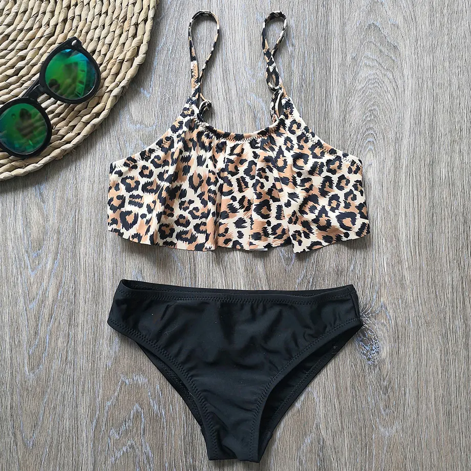 Girl Swimsuit Bikini-Set Teenage Two-Piece Leopard Childrens Falbala 6-14 Years