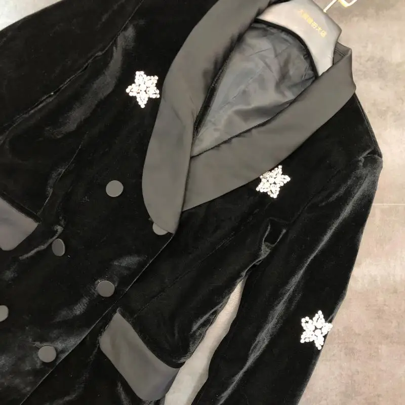 Высококачественный бархатный блейзер для женщин, Зимняя звезда, тяжелые бриллианты, jackte, дизайнерские вечерние блейзеры для знаменитостей, пальто