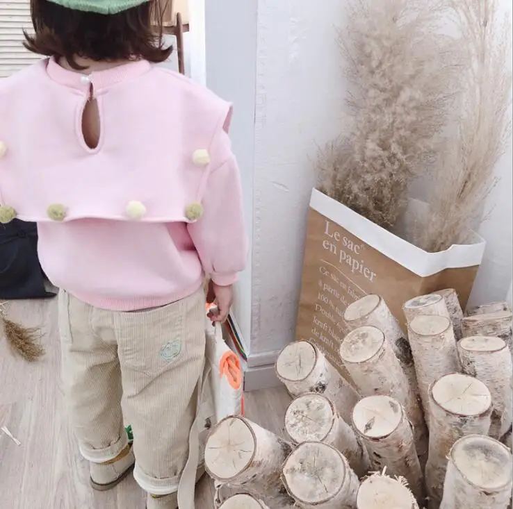 Korean Style Girls Thicken Pom Pom T-Shirt Winter Cotton Fashion Girls Sweatshirt 2-7t PP278