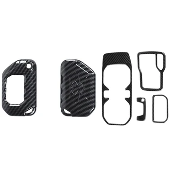 

1set Key Fob Cover Case Protection for Jeep Wrangler JL JLU 2018-2020 & 4Pcs Center Armrest Switch Gear Trim