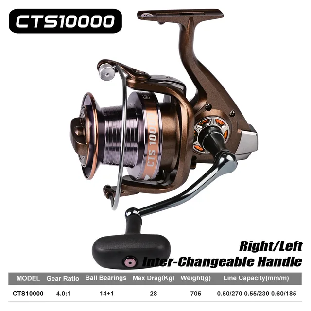 PRO BEROS 30KG Max Drag Spinning Fishing Reel New CTS 9000-12000 Metal spool Reel 4.1:0 Speed ratio Sea fishing spinning Reel CTS 10000