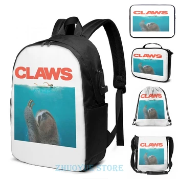 

Funny Graphic print Sloth Claws Parody USB Charge Backpack men School bags Women bag Travel laptop bag