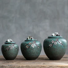 Японский стиль, винтажный керамический контейнер для хранения чая, грубая керамика, слива, цветочный узор, печать, Caddy, художественные банки, контейнер, чайная посуда, аксессуары