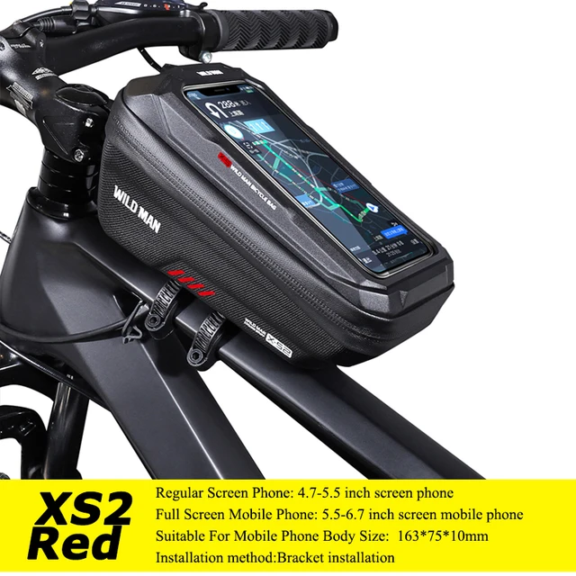 WILD MAN Rainproof Bicycle Bag Hard Shell Bike Front Bag Touch Screen Cycling Bag 6.7 Inch Phone Case Bag Bicycle Accessories XS2 Red