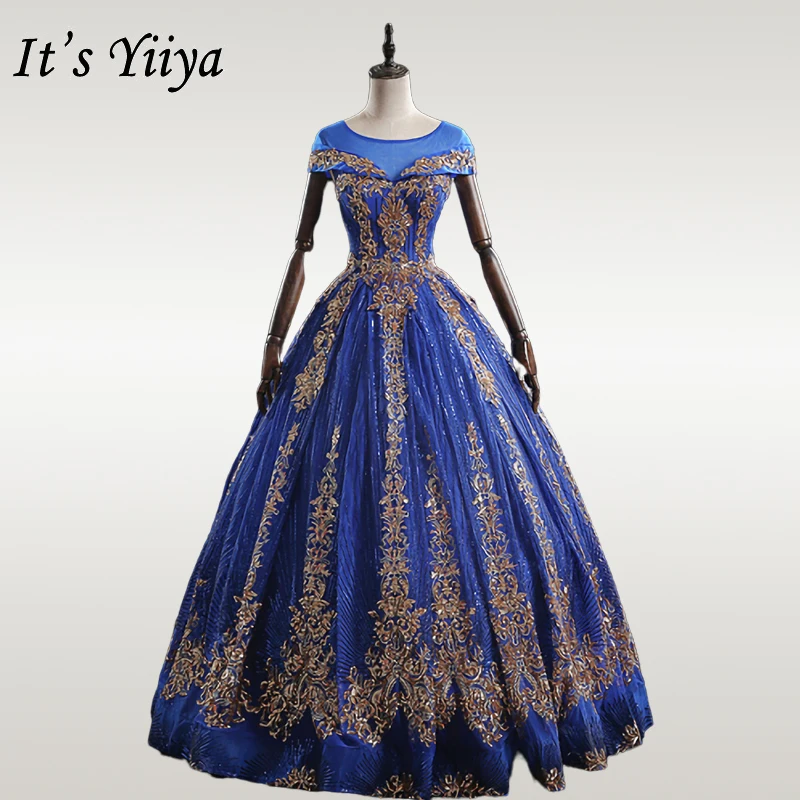 royal blue Это YiiYa свадебное платье с золотыми блестками Королевского синего цвета свадебное платье es размера плюс OY031 Элегантное Длинное Платье с круглым вырезом - Цвет: royal blue