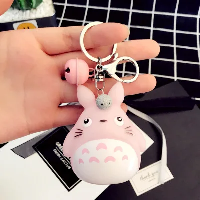 Модные брелоки милые Kawaii котенок брелок с котом кольцо аниме брелок Тоторо креативный брелок Шарм для женщин и девочек Детские брелоки - Цвет: Розовый
