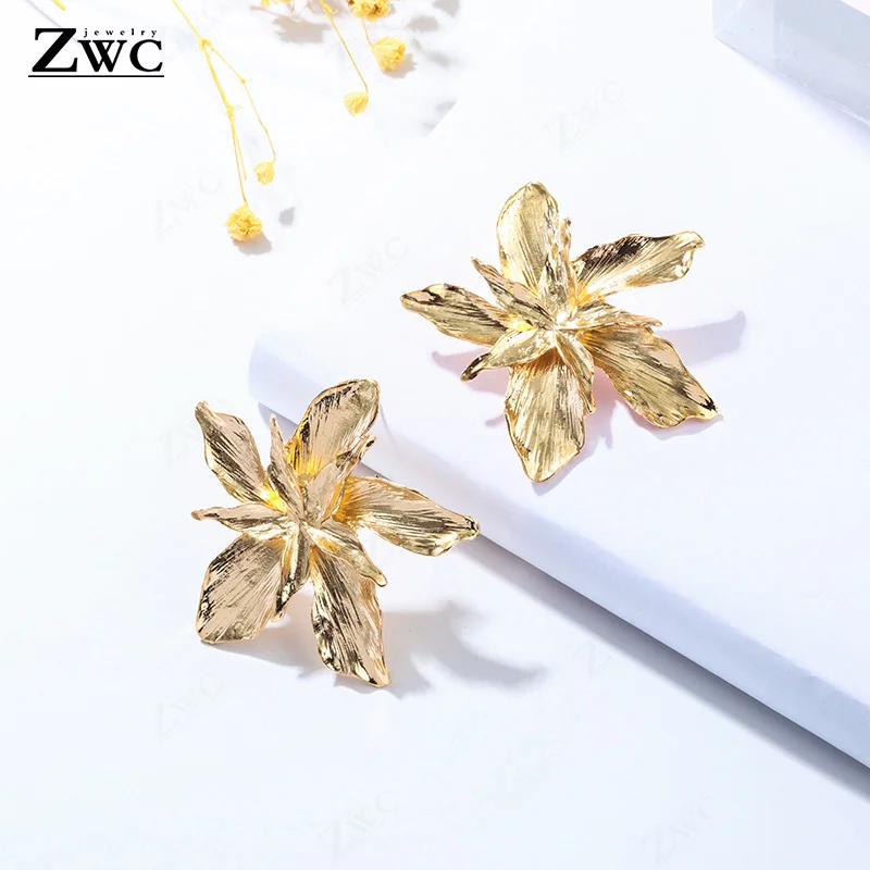 ZWC креативные модные Многослойные цветочные серьги-гвоздики для женщин, свадебные металлические большие стерео серьги, Винтажные Ювелирные Изделия
