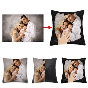 

DIY Personalised Photo Your Name or Text Decorative Sequin Pillow Cushion Cover Reveal Magic Gift Mother of The Bride Groom