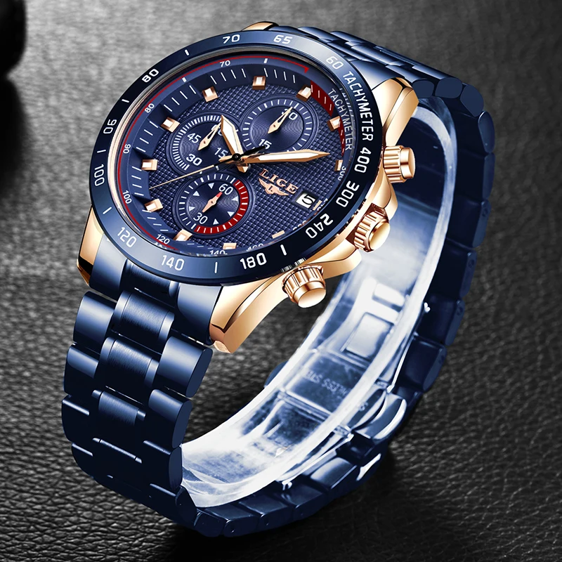 LIGE Hot Fashion Business Men Watches Analog Clock Classic blue Steel Waterproof Wristwatch For Men relogio masculino Male Clock