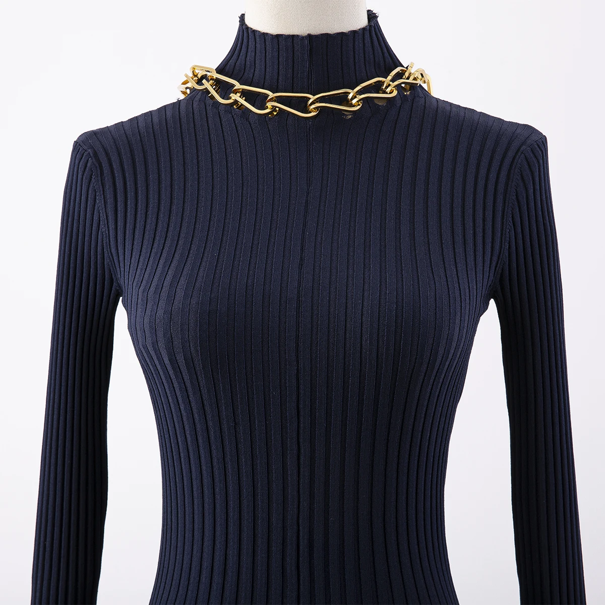 Getspring Women Dress Chain Patchwork Turtleneck