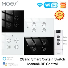 Moes Tuya Smart Life WiFi RF 2 Gang Double Curtain Blind Switch for Roller Shutter Electric Motor With Google Home Alexa