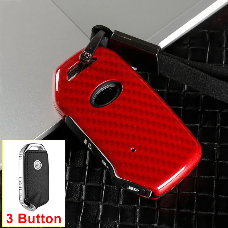 3 Button Carbon Red Цинковый сплав+ силиконовый автомобильный чехол для дистанционного ключа от машины крышка для Kia Sportage R Kia Ceed Sorento Cerato Форте L521 аксессуары - Название цвета: 3 Button Carbon Red