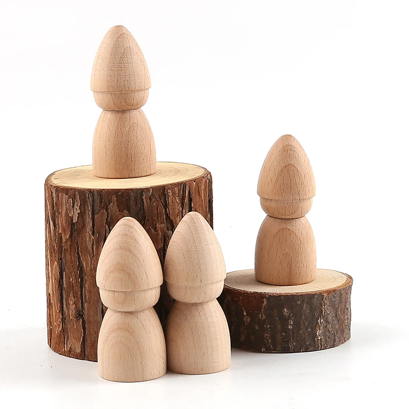 70mm Beech Wooden Peg Dolls Baby Toys Unpainted Figures Hard Wood Dolls Kid's Printed DIY Crafts Blank Handmade Dolls Toys Gift 4
