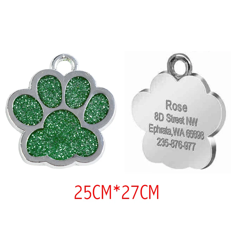 27x25mm Green Персонализированные индивидуальные собаки ID тег гравировка металла Pet Cat имя метки ошейник аксессуары кулон табличка блеск брелок - Цвет: 27x25mm Green