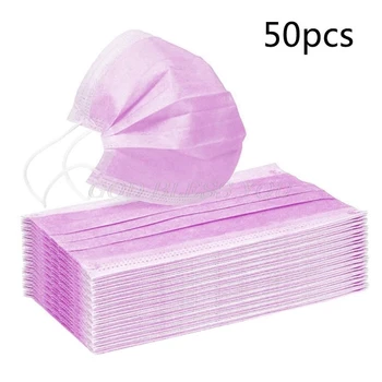 

50Pcs Kids Disposable Pink Mouth Mask 3-Layer Dustproof Nose Clip Face Cover