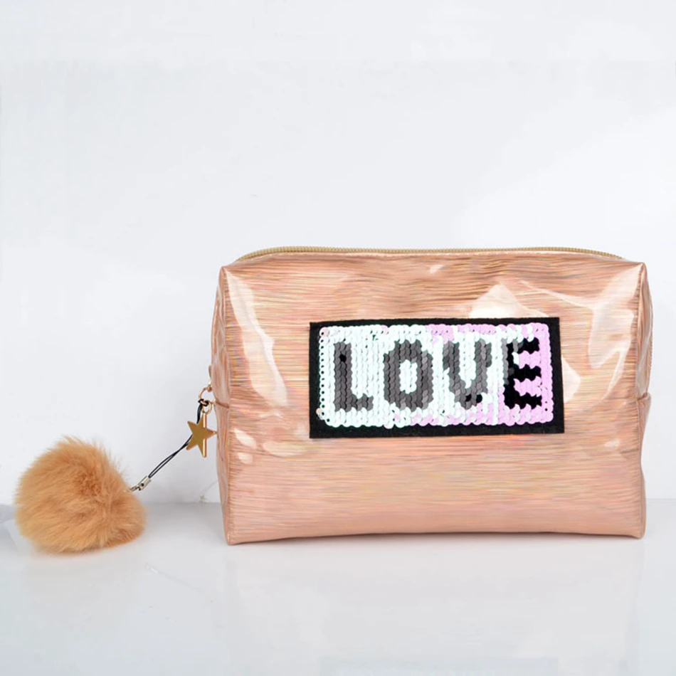 Модная Лазерная розовая сумка для макияжа в путешествии портативная PU косметическая мойка для хранения женщин Водонепроницаемая молния макияж Органайзер Косметический набор чехол