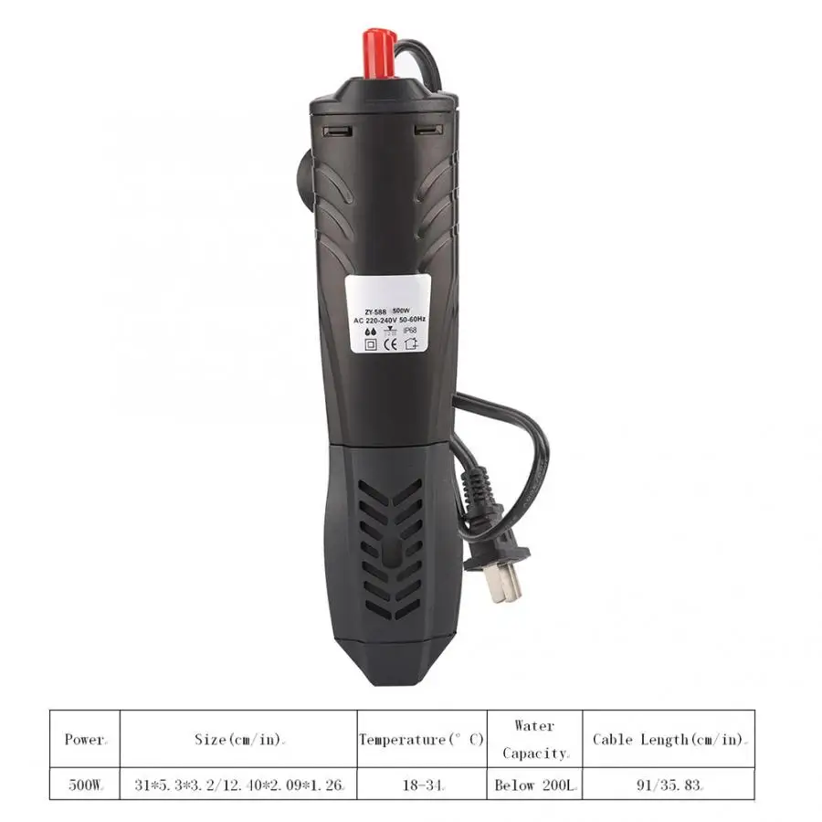CN Plug 500W Нагревательный стержень для аквариума, мини погружной нагреватель аквариума, нагревательный стержень для аквариума, регулировка температуры 220-240 В - Цвет: CN Plug 500W