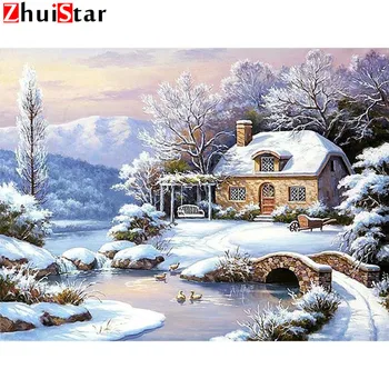 

New 5D DIY diamond painting winter snow scene house diamond embroidery full diamond rhinestone home decoration crafts mosaic ZWQ