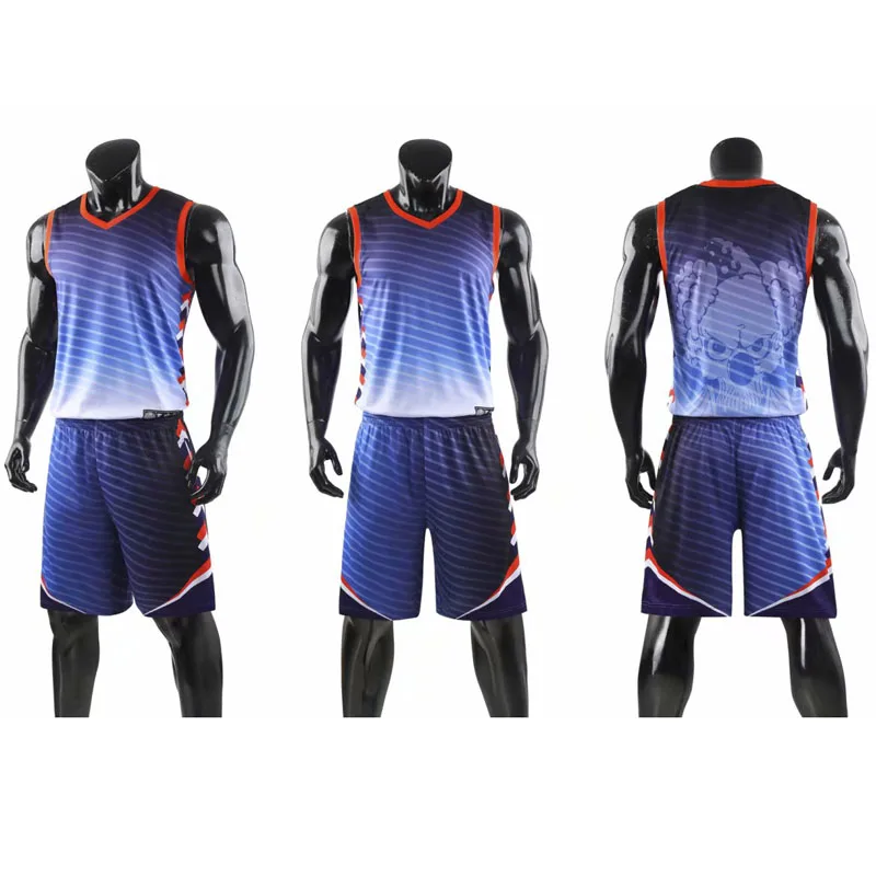 Клоун Дизайн Мужские дышащие простой баскетбольный трикотаж комплект униформы спортивные костюмы топик Джерси и шорты - Цвет: Blue