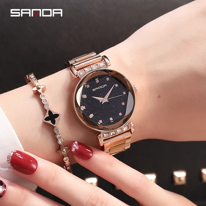 

SANDA Trend New Style Watch Women's Fashion Women's Cool Glorious Star Purple Steel Belt Women's Decoration Watch