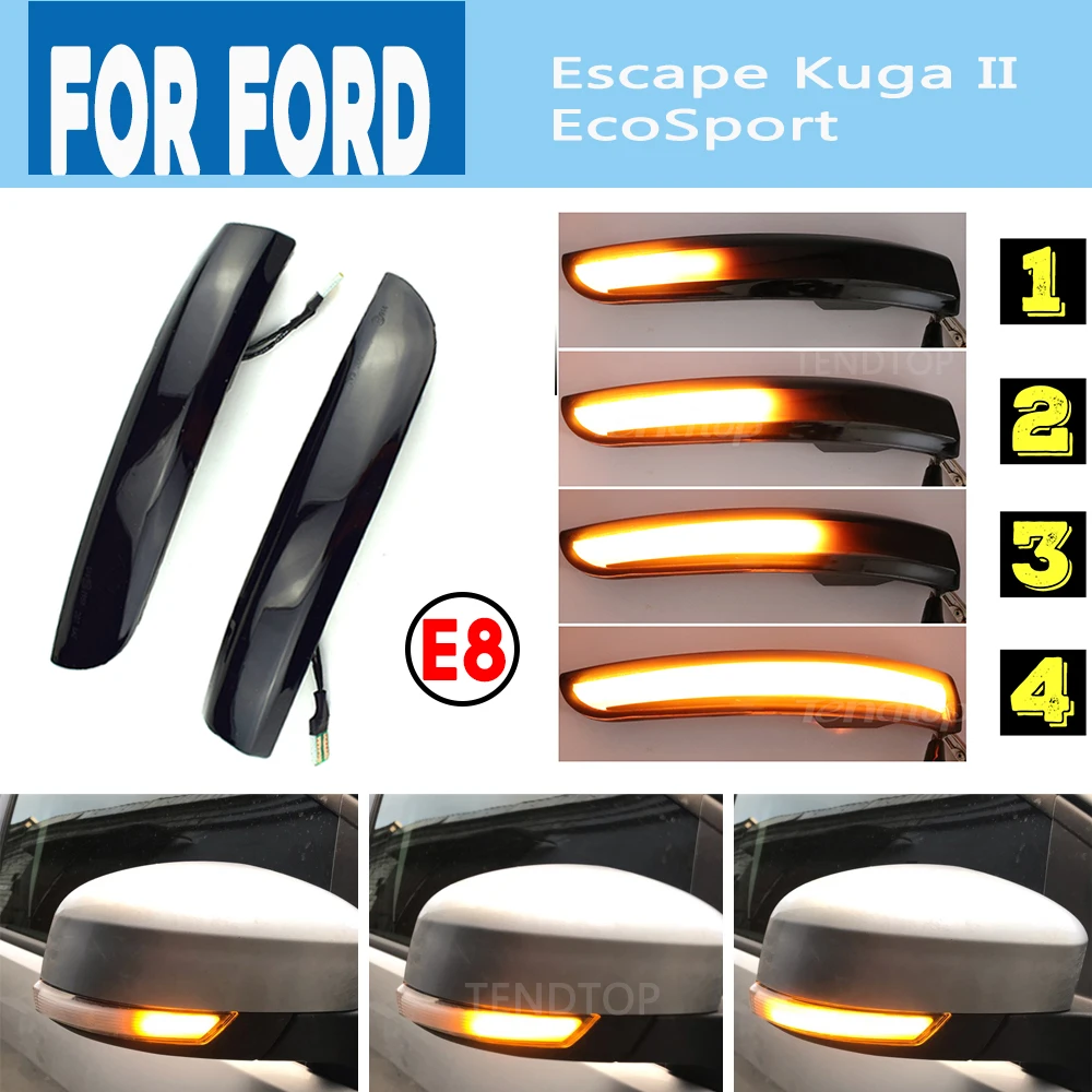 

For Ford Escape Kuga II EcoSport 2013 - 2019 Dynamic LED Side Rearview Mirror Lamp Turn Signal Light Indicator Auto Amber
