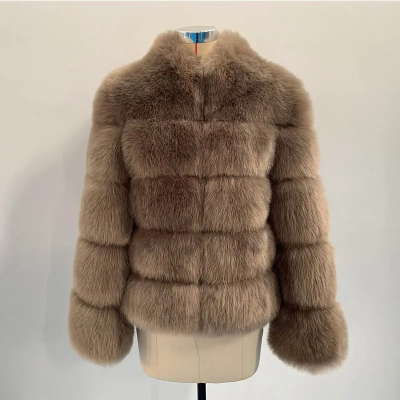 khaki fox fur coat Трендовое пальто из искусственного лисьего меха для женщин зимние Новые пальто плотные теплые меховые куртки Роскошная верхняя одежда для девочек большие размеры XXXL - Цвет: khaki fox fur coat